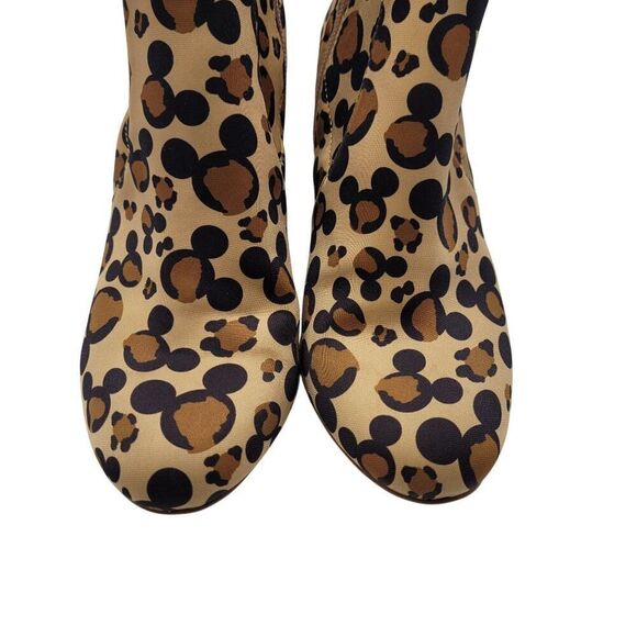 Disney X Aldo Step In Magic Leopard Chunky Heel Sock Bootie 6 Brown Mickey Boots - Picture 6 of 13